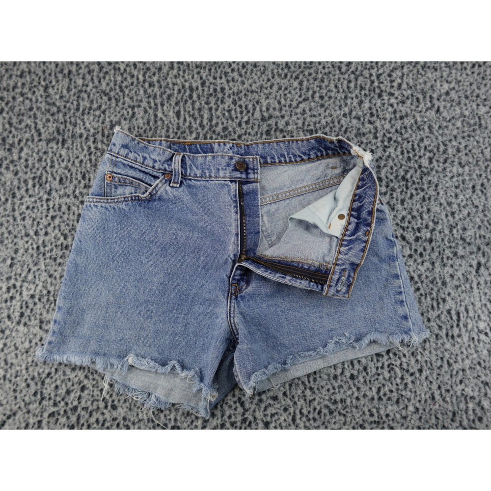 Levi's 10950 Denim Shorts Womens L Blue Good Orange Tab High Rise Cutoff Raw Hem